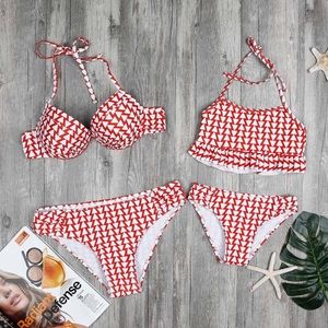 BOTH Mom & Me red/white print matching swim
